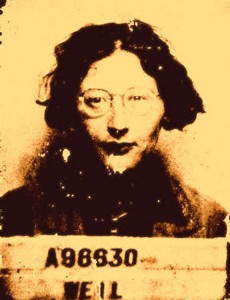 Simone Weil (1909-1943) på ett ID-kort från 1935 när hon arbetade på Renault-fabriken.