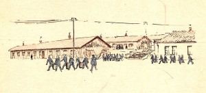 Mattransport i Flossenbürg. Teckning av lägerfången Stefan Kryszczak.