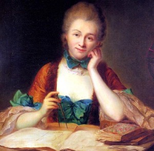 Madame du Châtelet vid sitt skrivbord (målad av Maurice Quentin de La Tour).