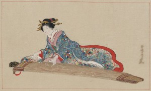 "Kvinna som spelar koto" (1878) av   Hasegawa Settei