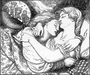 Illustration av Dante Gabriel Rossetti till systerns Goblin Market and Other Poems (1862).